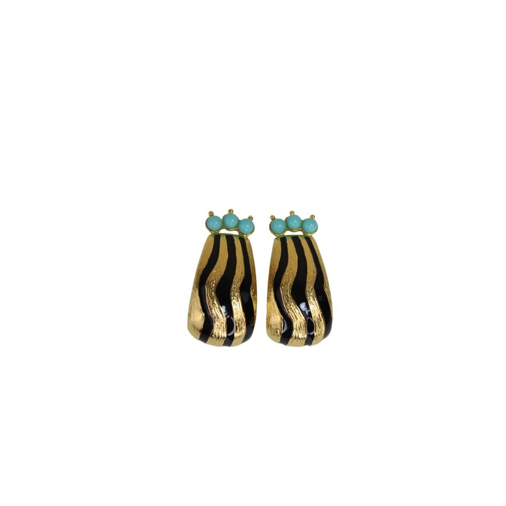 Alana Stewart Clip On Earrings Zebra Stripe Faux Turquoise Goldtone Black 90892